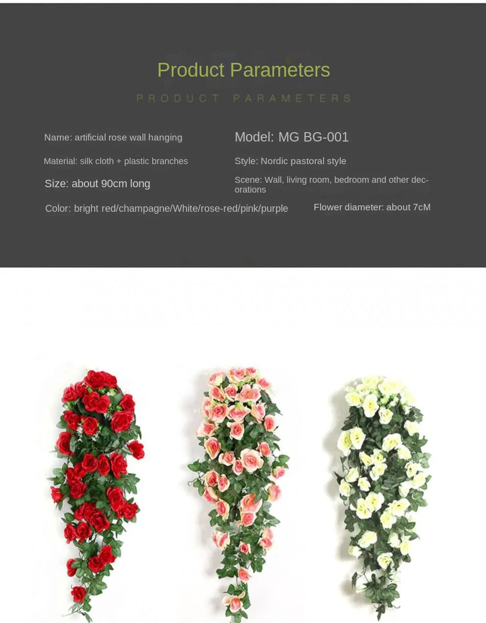 Silk Rose Hanging Vine - Faux Flower Garland for Home Décor