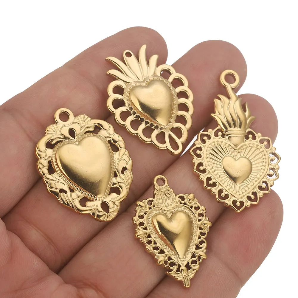 Gold Sacred Heart Charms for Jewelry Making