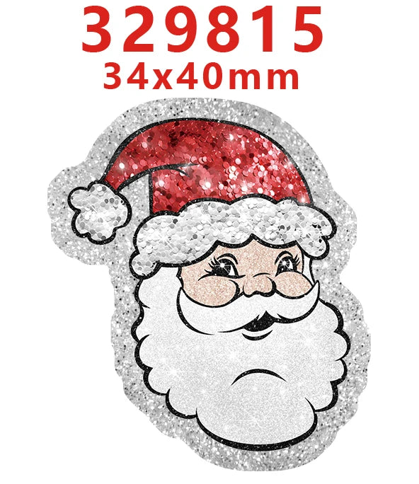 Silver glitter Christmas acrylic charm of Santa Claus with a red hat and white beard