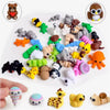 A collection of small, articulated animal figurines in various colors and styles, including bears, cats, and other creatures.