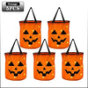 Five orange Halloween pumpkin tote bags with LED light-up handles