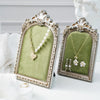 European-Style Velvet Jewelry Display Stand with Silver-Plated Floral Detail