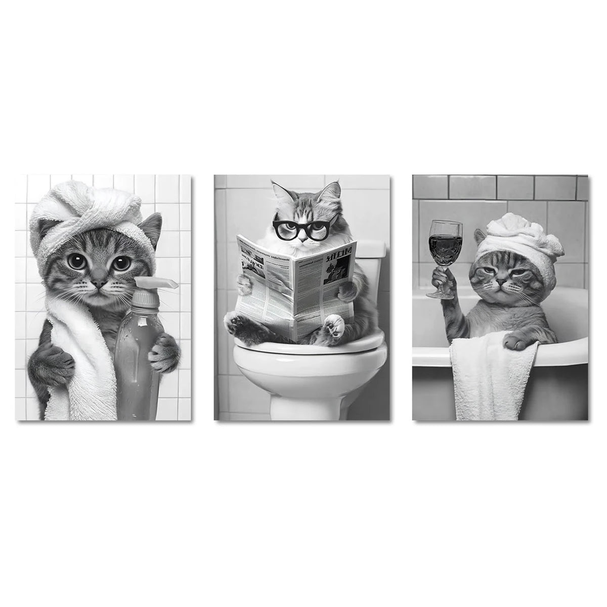 Trois impressions d'art sur toile de chats mignons dans diverses poses pour la décoration intérieure