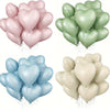 A set of ten heart-shaped foil balloons in pink, green, and light beige colors.
