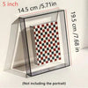 A clear acrylic photo frame displaying a red and black checkered grid inside.