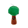 A collectible plush toy set featuring a green leaf on a brown stem.