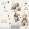 Autocollants muraux mignons avec un ours en peluche brun et un bouquet de ballons clairs sur fond blanc