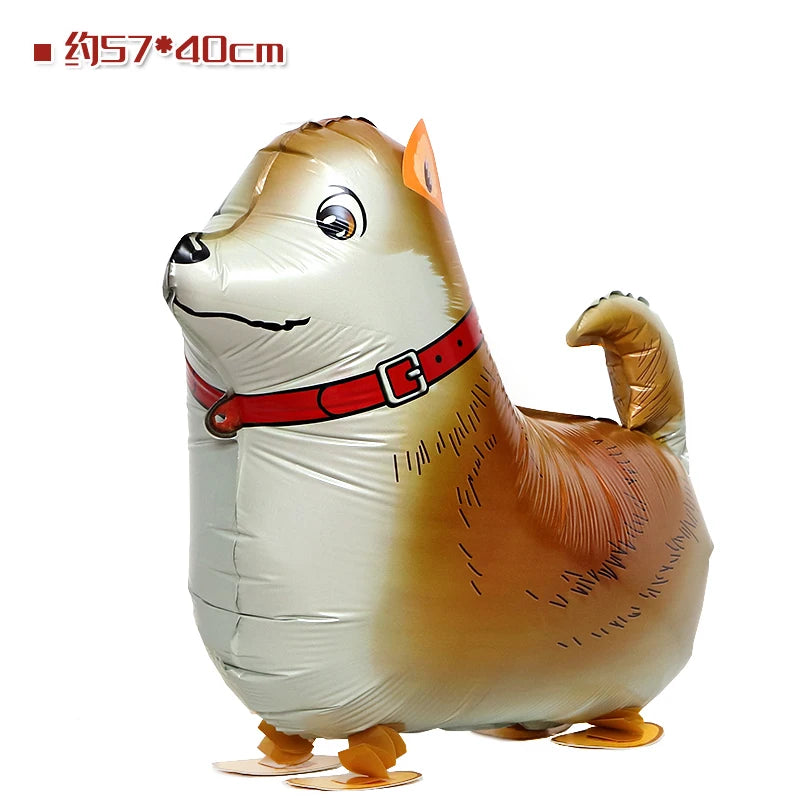 A golden-brown cartoon farm animal foil balloon shaped like a dog, used for birthday party decor.