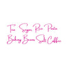 Pink script text listing various ingredients like Tea Sugar Rice Pasta Baking Beans Salt and Coffee