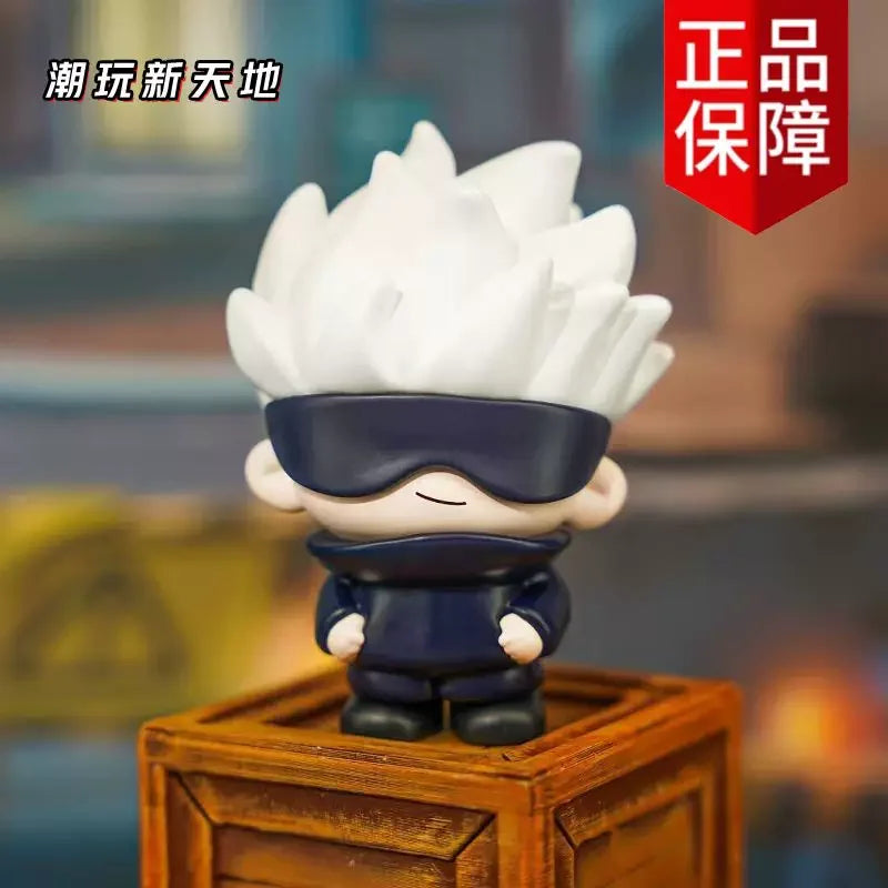 A blind box collectible figure of Gojo and Geto from Jujutsu Kaisen Season 2, featuring white hair and dark clothing.