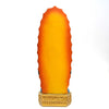 Hand-painted resin statue of Our Lady of Guadalupe with an orange and yellow gradient finish.