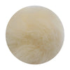 A round pom pom made of light beige faux fur with a silver chain attached.