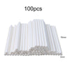 A collection of 100 white paper lollipop sticks with tie closures arranged in a fan shape.
