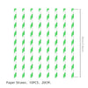 A set of ten white and green striped paper straws shown vertically with a measurement scale.