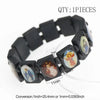 Black natural wooden rosary bracelet featuring charms of the Virgin Mary and Jesus