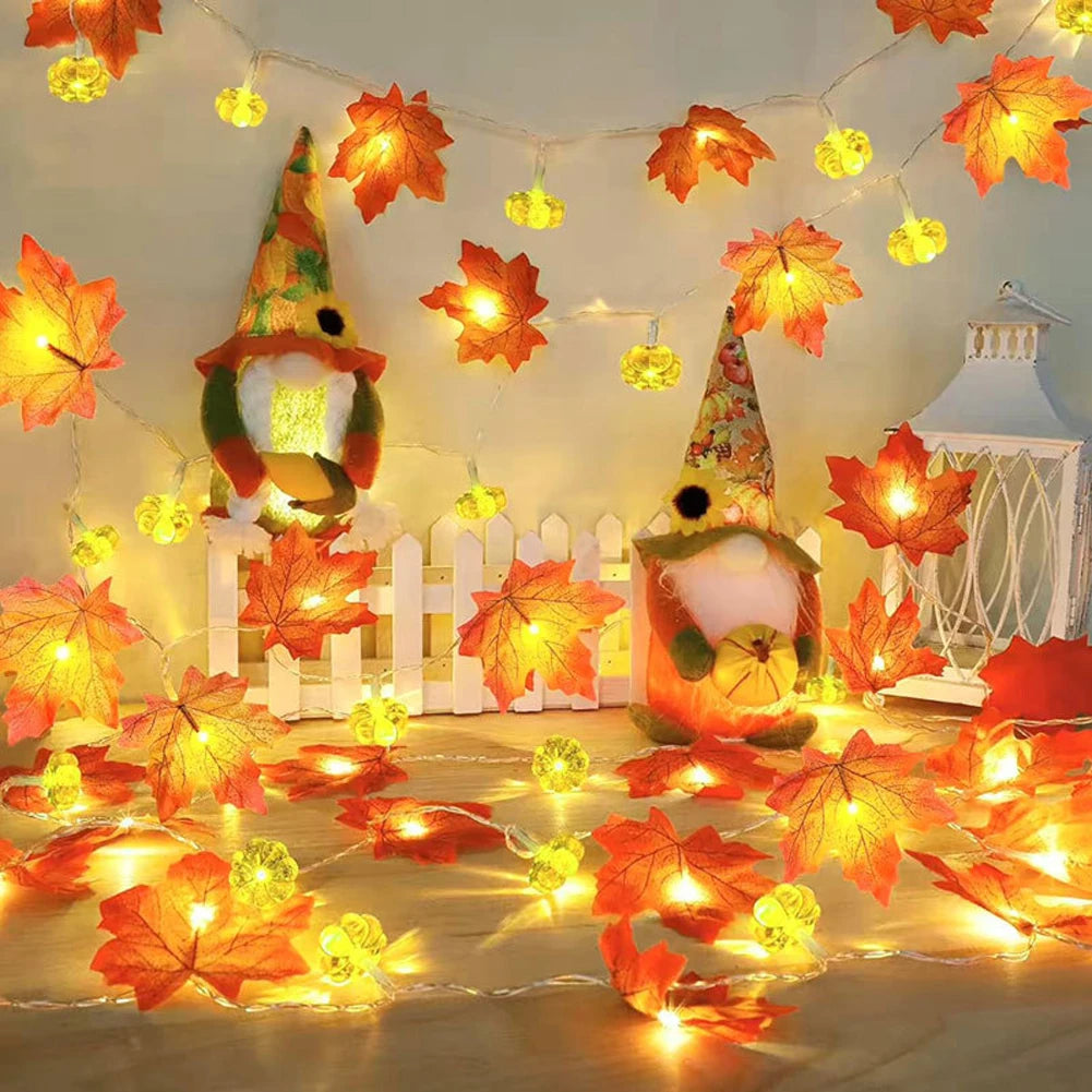 Maple Leaf & Pumpkin LED Light String for Autumn Decor