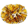 A spherical pom pom made of shiny gold and silver shredded material.