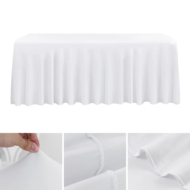 White stretch rectangle tablecloth made of spandex cover with pleats