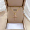 Gold Stainless Steel Crystal Cross Pendant Necklace
