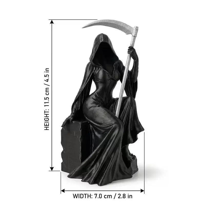 Schwarze Harzstatue einer Grim Reaper Figur mit einer Sense