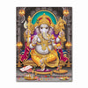 Golden Ganesha canvas art print featuring Lord Ganesha with Shiva and Parvati in a divine setting.