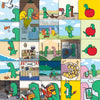 A collage of various dinosaur and joguman themed stickers featuring different colors and scenes.