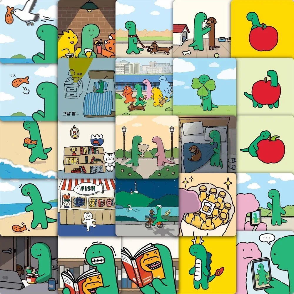 A collage of various dinosaur and joguman themed stickers featuring different colors and scenes.
