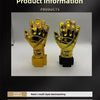 A pair of golden gloves award trophy with a black base, showcasing exquisite workmanship.