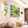 Wall stickers featuring pink and green roses and leaves displayed in a bright room.