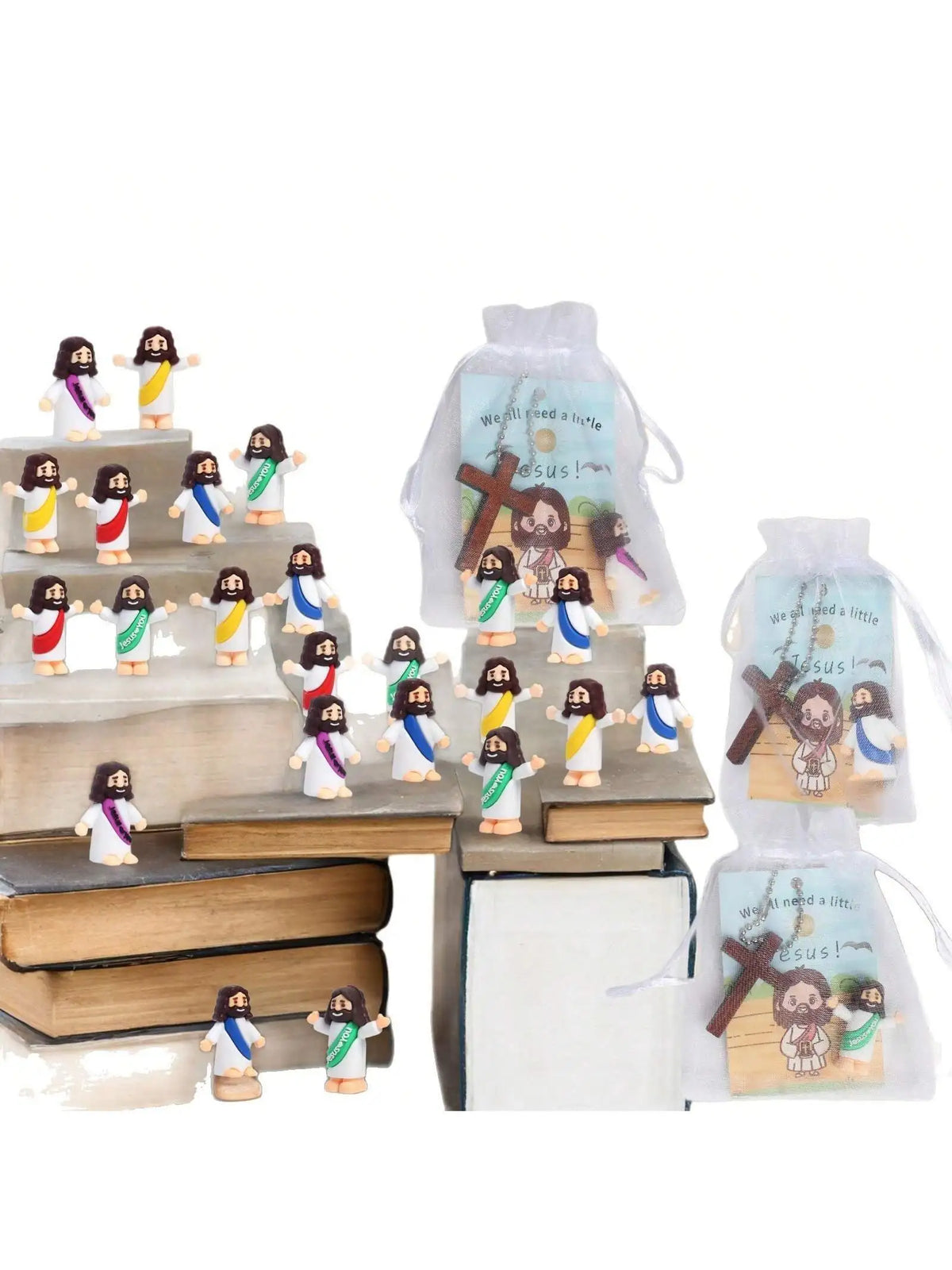 Mini Jesus Doll Set with Crucifix Pendant – Bulk Pack for Events