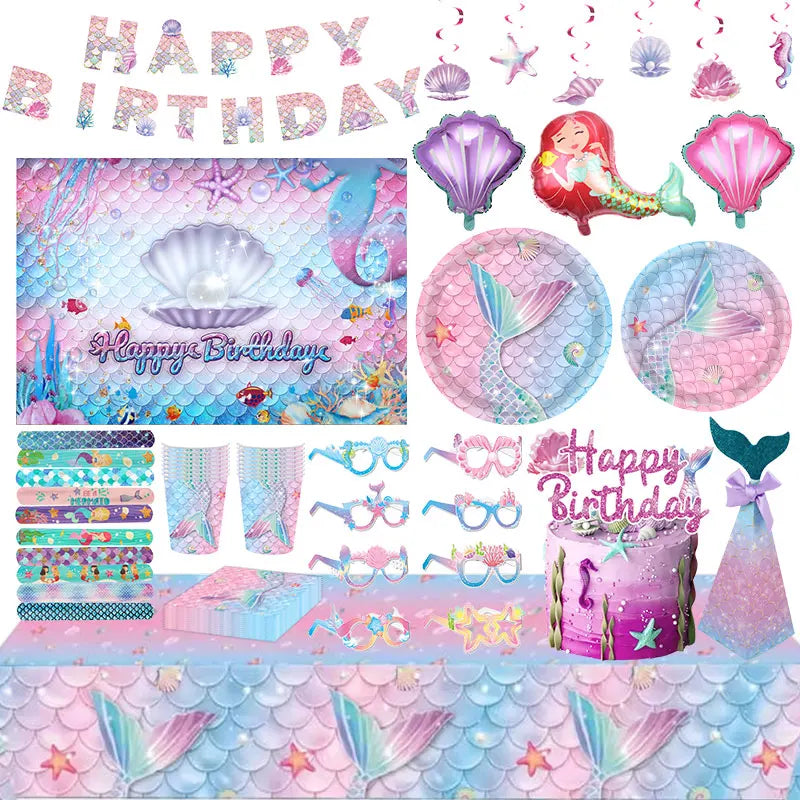 Purple Mermaid Birthday Party Supplies Kit for Girls