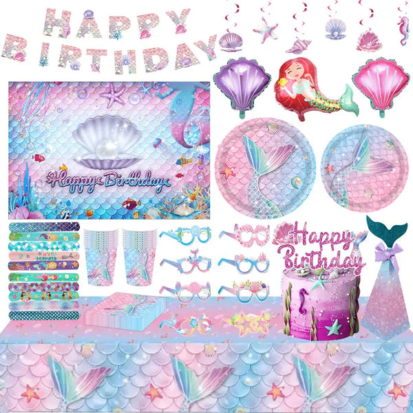 Purple Mermaid Birthday Party Supplies Kit for Girls