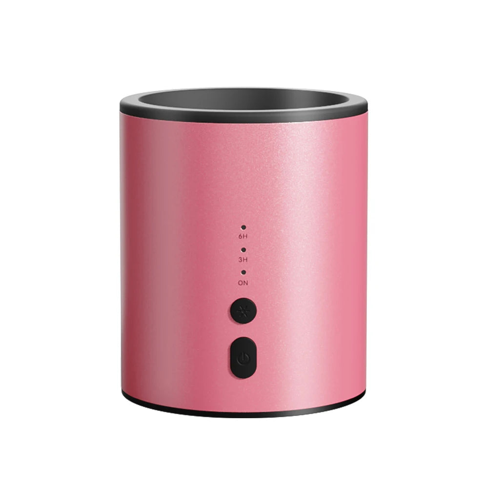 A pink electric candle warmer lamp with a black base and control buttons for wax melts and essential oils.