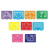 A collection of colorful decorative felt flags featuring intricate floral and leaf patterns.