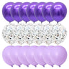 A pack of 40 matte latex balloons in silver, white, and purple colors.
