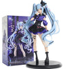 A figure of a Gothic Lolita Miku action fairy doll with long light blue hair and black outfit displayed on a circular base.