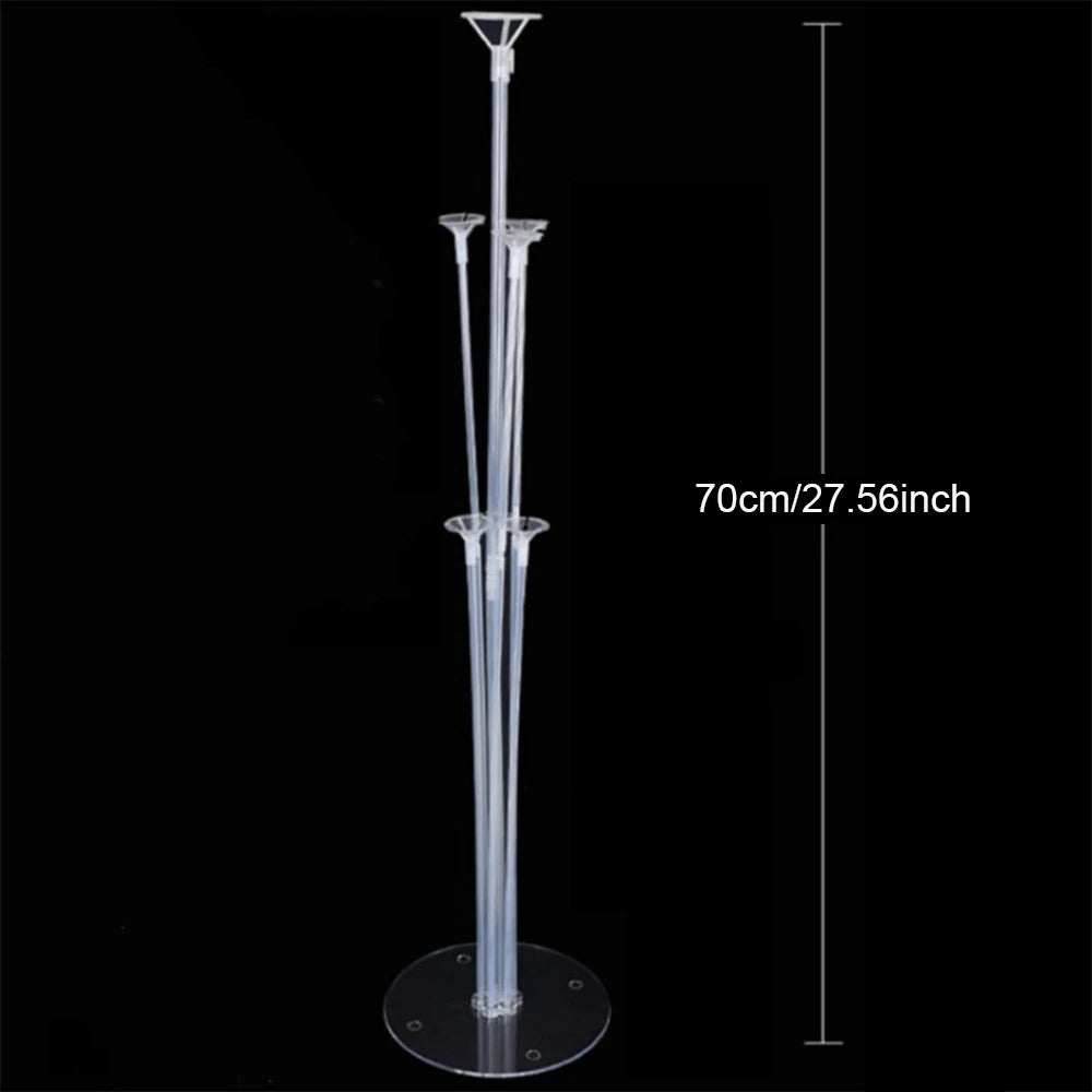 A clear balloon stand kit with a pole and base for party decorations.