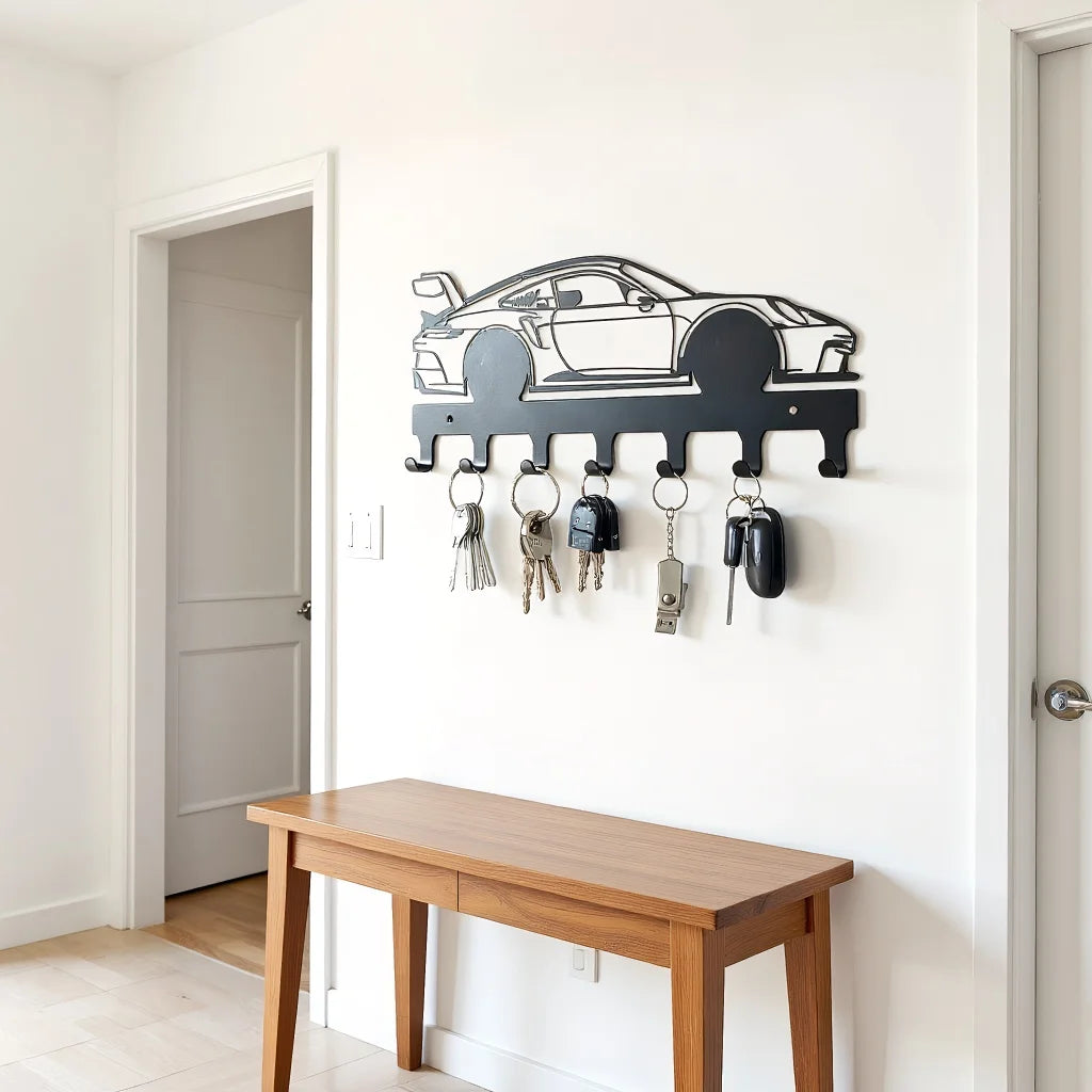 Industrial Wall-Mounted Key Holder with 7 Metal Hooks