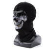 Black ice silk face mask with a detailed skull pattern for cosplay and festivals