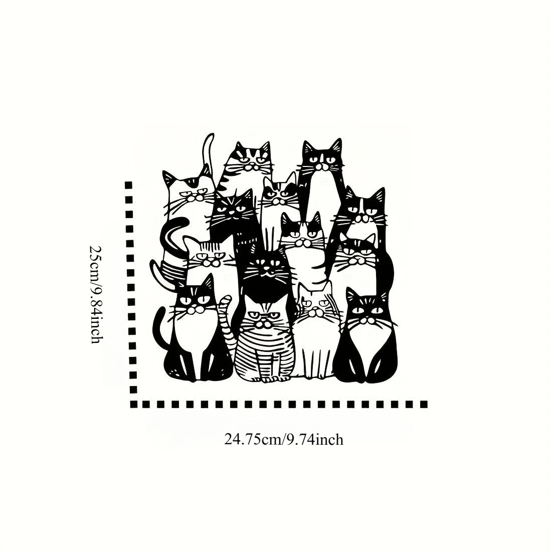 A collection of black cats in various poses arranged on a grid for wall art.