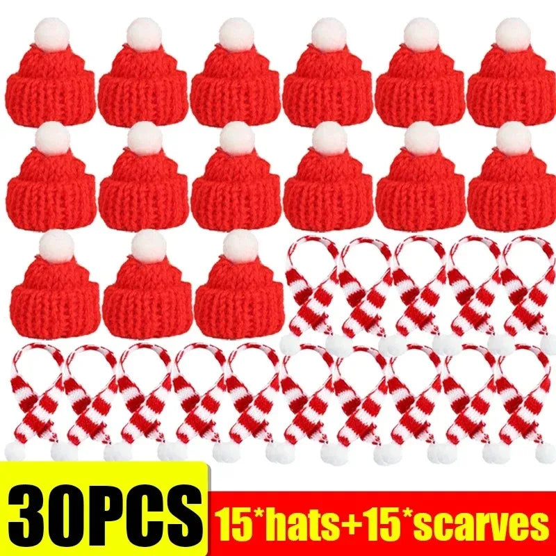 Festive Mini Santa Hat & Scarf Wine Bottle Topper Set