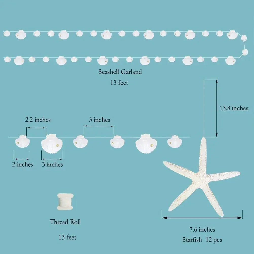 Seashell Garland and Thread Roll with starfish for party decorations