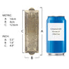 A decorative mezuzah case with a scripture scroll and peel-and-stick mounting shown next to a 330ml can for scale comparison.