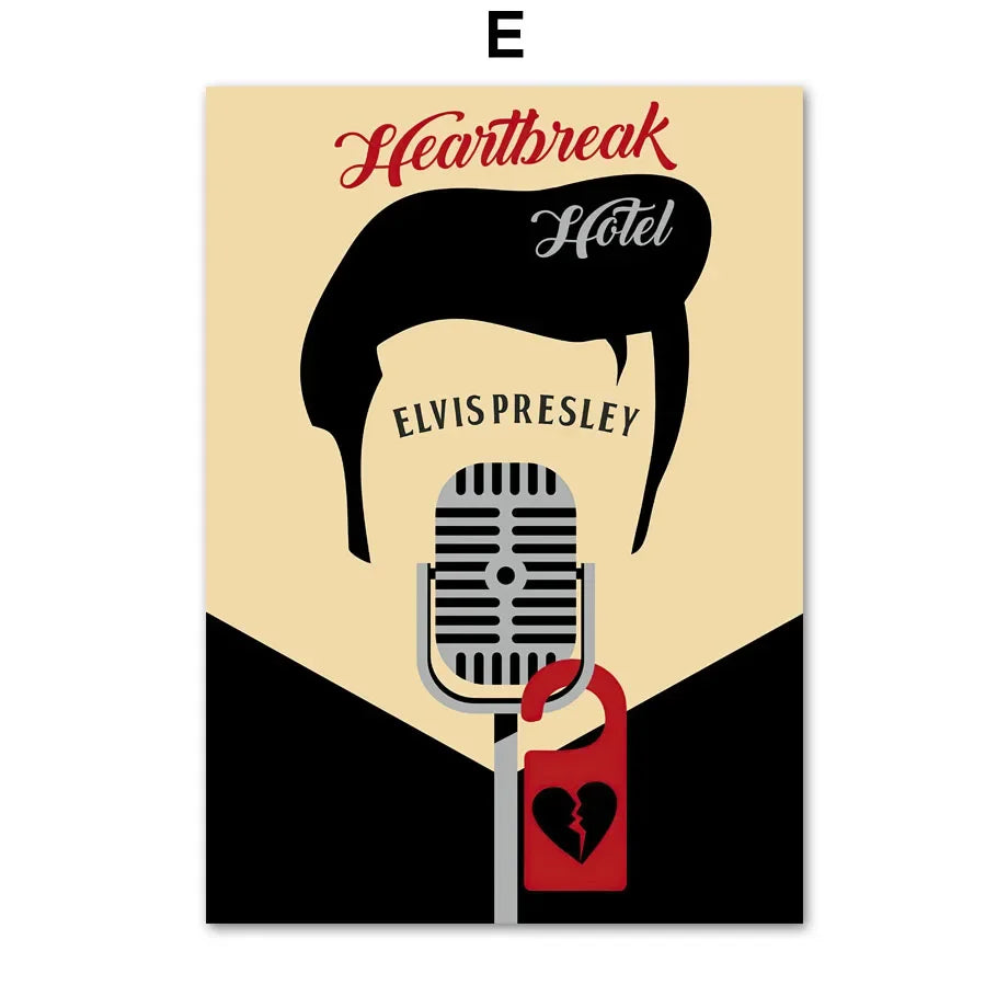 Wall art featuring a silhouette of a head with the text Heartbreak Hotel and a microphone.