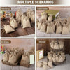Multiple scenarios showing natural burlap drawstring bags for gift giving and storage.