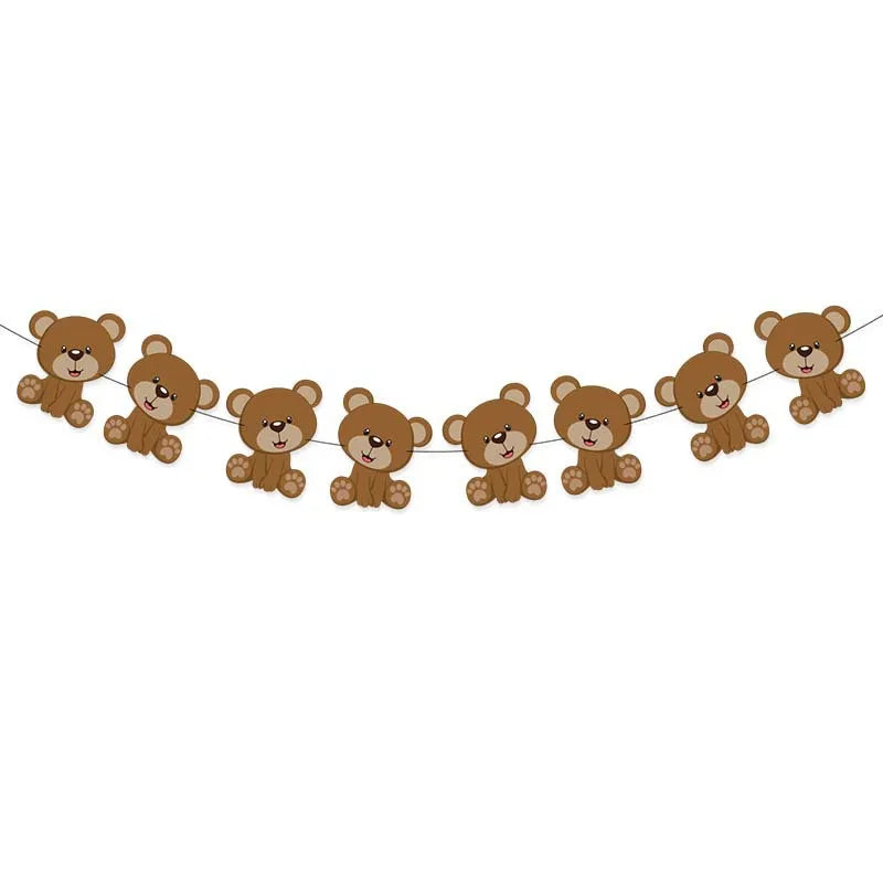 A line of cute brown teddy bear heads forming a banner for a birthday party.