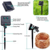 A solar-powered fairy string light kit showing the panel, switch, connecting rod, and spike for outdoor decoration.