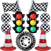 Race Car Birthday Party Balloon Decoration Set with Traffic Lights, Cones & Checkered Flags