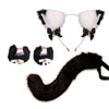 Black furry cat ear headband and tail costume set with bow details