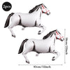 Two silver foil horse number balloons, one standing and one lying down.